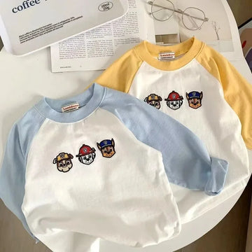 Children Boy Long Sleeve T-shirt Autumn New Raglan Spliced Sleeve Infnat Boy Undershirt Cotton Cartoon Versatile Toddler Boy Top