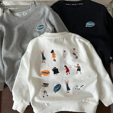 Spring Autumn Children Boys Sweatshirt Korean Pure Cotton Cartoon 1-6Y Boys Tops Loose Fleece Warm Infant Baby Boys Undershirts