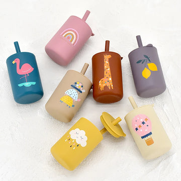 Baby Silicone Sippy Cup Portable Storage Snack Container Feeding Children Rainbow Printing Leakproof Learning Drink Cup Bpa Free