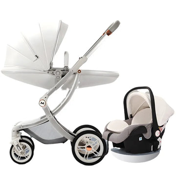 New Egg-shell 3-in-1 Baby Stroller Foldable High-view Baby Stroller with Car Seat Sitting and Lying Baby Stroller Two-way