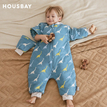 Baby Sleeping Bag Removable Sleeves Winter Warm Kids Sleepwear Baby Pajamas 3-Ways Zipper 100% Cotton Baby Sleepsack 2.5Tog