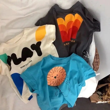 2025 Korean Summer Infant Babys Boys T-shirts Retro Cartoon Toddler Kid Boy Short Sleeve Tees Casual Round Collar Little Boy Top
