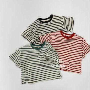 Summer Boy Girl Children Thin Sports Casual T-shirt Baby Striped Short Sleeves Tops Kid Cotton Fashion Loose Tees Infant Tshirt