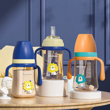240 ml cup with handle Innovative square water bottle PP material soft liquid silicone straw for babies 6 months and up