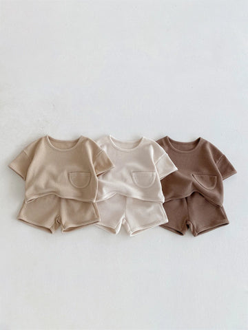 2025 Summer New Baby Short Sleeve Clothes Set Infant Boy T Shirts + Shorts 2pcs Suit Solid Simple Toddler Girl Casual Outfits