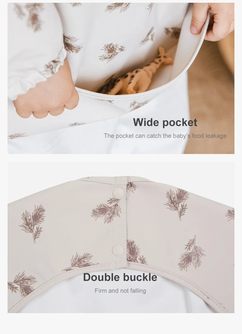 Baby Bibs Kids Toddler Long Sleeve Scarf Pu Waterproof Art Smock Cute Fox Boys Girls Apron Pocket Design Infant Feeding Clothes