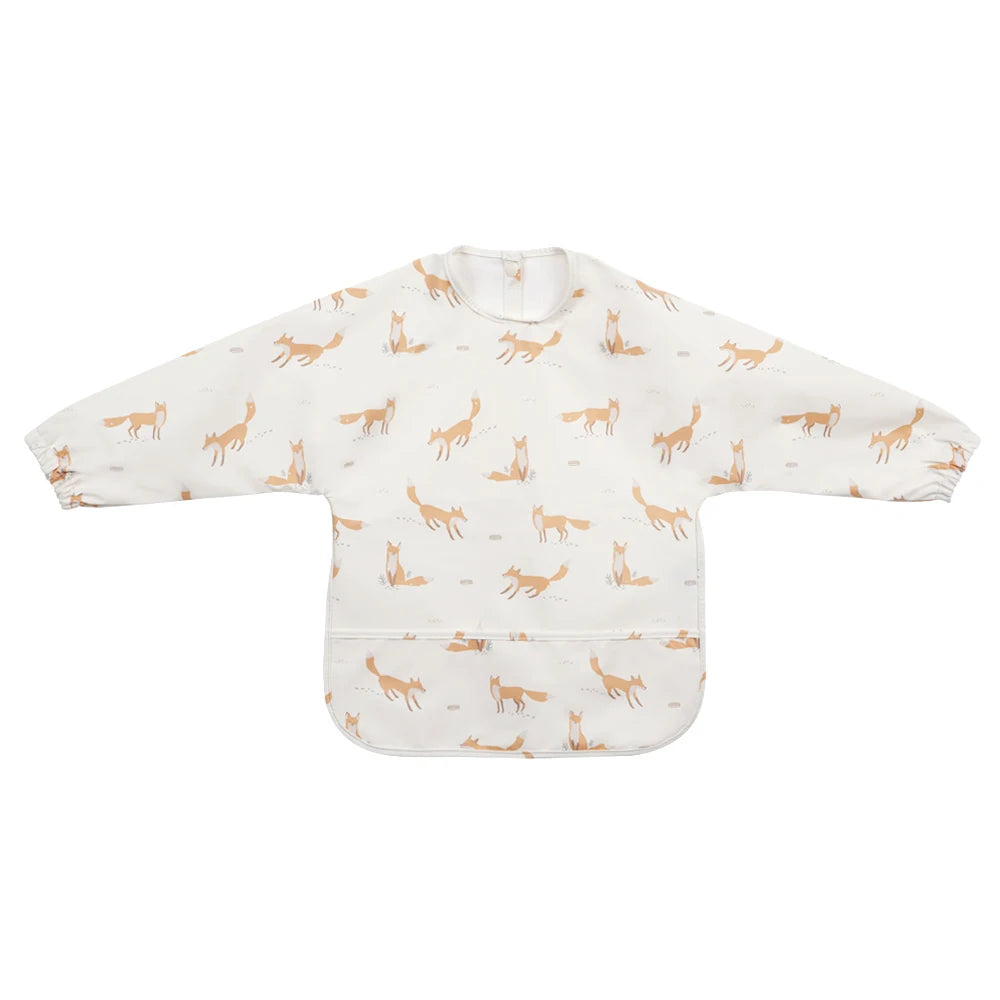 Baby Bibs Kids Toddler Long Sleeve Scarf Pu Waterproof Art Smock Cute Fox Boys Girls Apron Pocket Design Infant Feeding Clothes