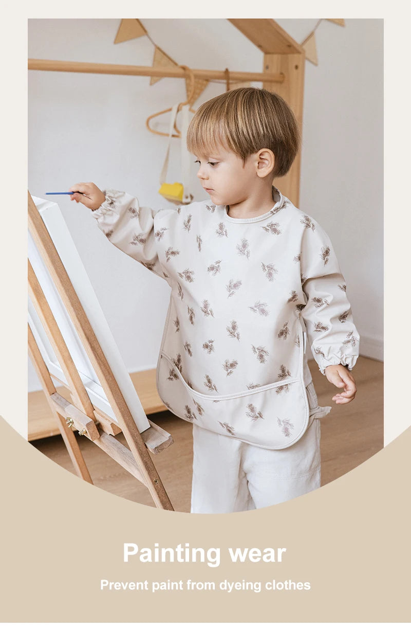 Baby Bibs Kids Toddler Long Sleeve Scarf Pu Waterproof Art Smock Cute Fox Boys Girls Apron Pocket Design Infant Feeding Clothes