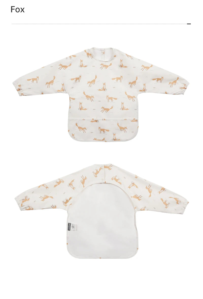 Baby Bibs Kids Toddler Long Sleeve Scarf Pu Waterproof Art Smock Cute Fox Boys Girls Apron Pocket Design Infant Feeding Clothes