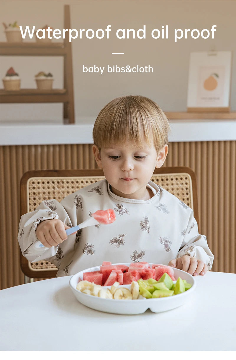 Baby Bibs Kids Toddler Long Sleeve Scarf Pu Waterproof Art Smock Cute Fox Boys Girls Apron Pocket Design Infant Feeding Clothes