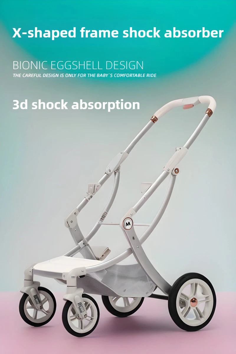 New Egg-shell 3-in-1 Baby Stroller Foldable High-view Baby Stroller with Car Seat Sitting and Lying Baby Stroller Two-way