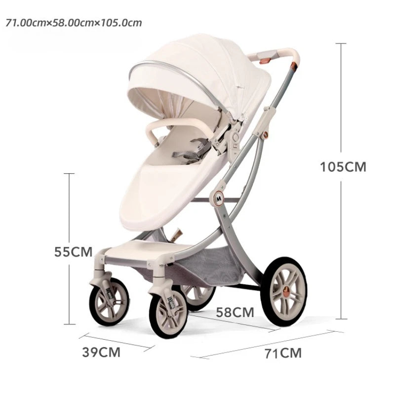 New Egg-shell 3-in-1 Baby Stroller Foldable High-view Baby Stroller with Car Seat Sitting and Lying Baby Stroller Two-way