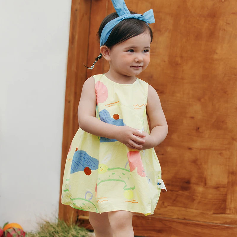 Mini Bala Cotton Sleeveless Dress Baby Girl Breathable Bubble Skirt for Casual Summer Wear