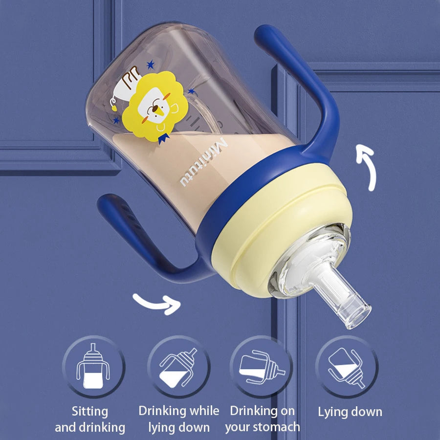 240 ml cup with handle Innovative square water bottle PP material soft liquid silicone straw for babies 6 months and up