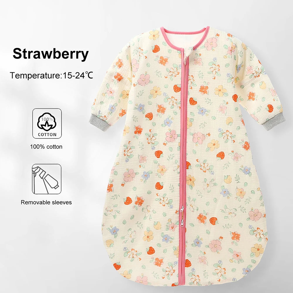 Baby Sleeping Bag Removable Sleeves Thin Breathable Gauze Cotton 3-Ways Zipper Design For Children'S Sleeping Bags 0-24 Months