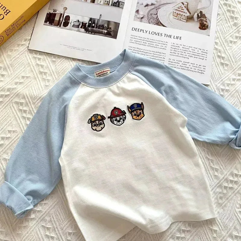 Children Boy Long Sleeve T-shirt Autumn New Raglan Spliced Sleeve Infnat Boy Undershirt Cotton Cartoon Versatile Toddler Boy Top