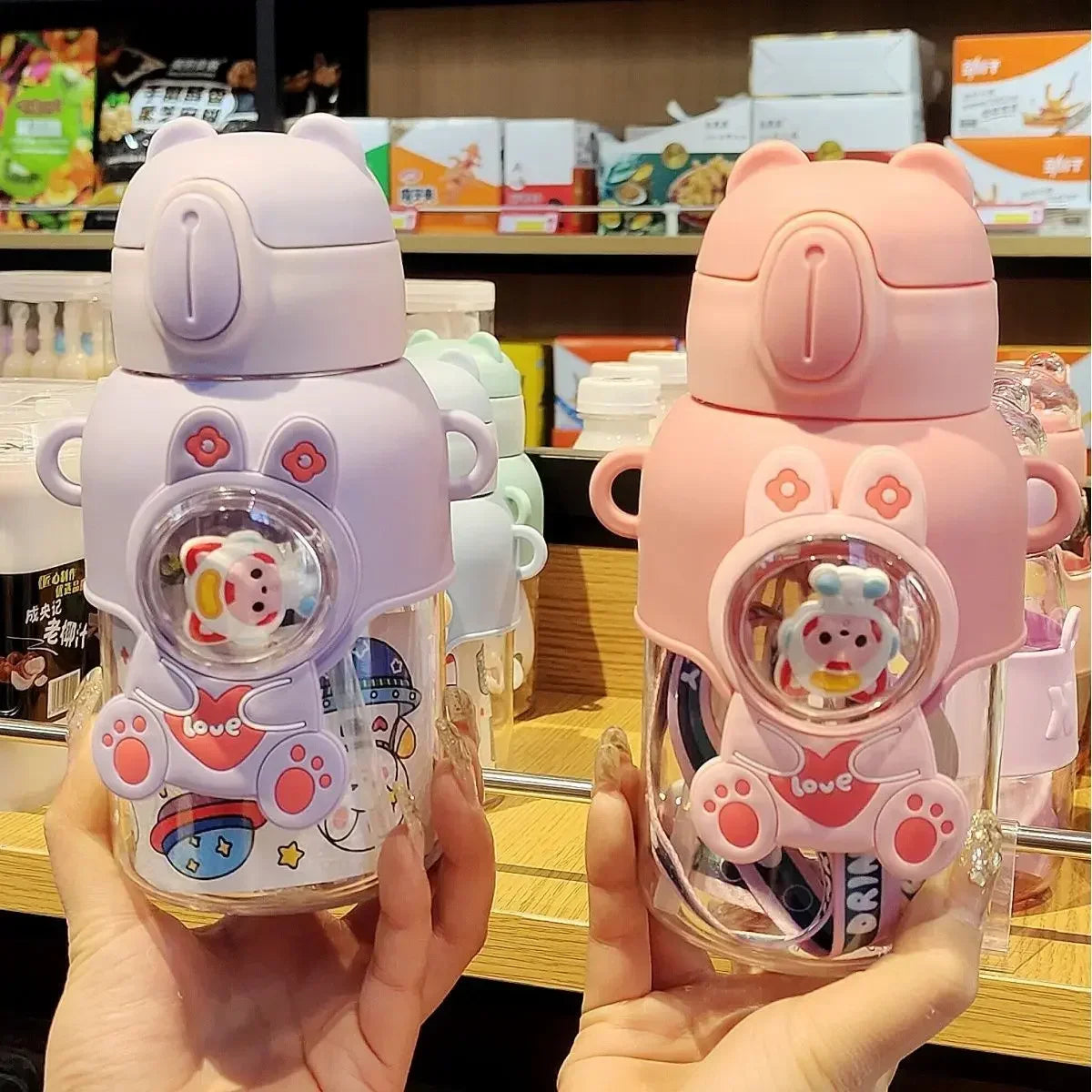 600ML Kawaii Summer Children's Water Cup High-value Fall-proof Straw Cup Boys and Cirls Go to School Baby Kettle