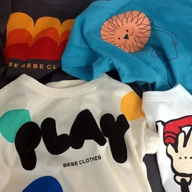2025 Korean Summer Infant Babys Boys T-shirts Retro Cartoon Toddler Kid Boy Short Sleeve Tees Casual Round Collar Little Boy Top