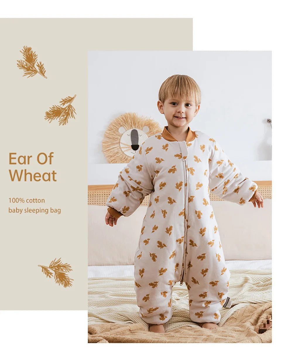 Baby Sleeping Bag Removable Sleeves Winter Warm Kids Sleepwear Baby Pajamas 3-Ways Zipper 100% Cotton Baby Sleepsack 2.5Tog