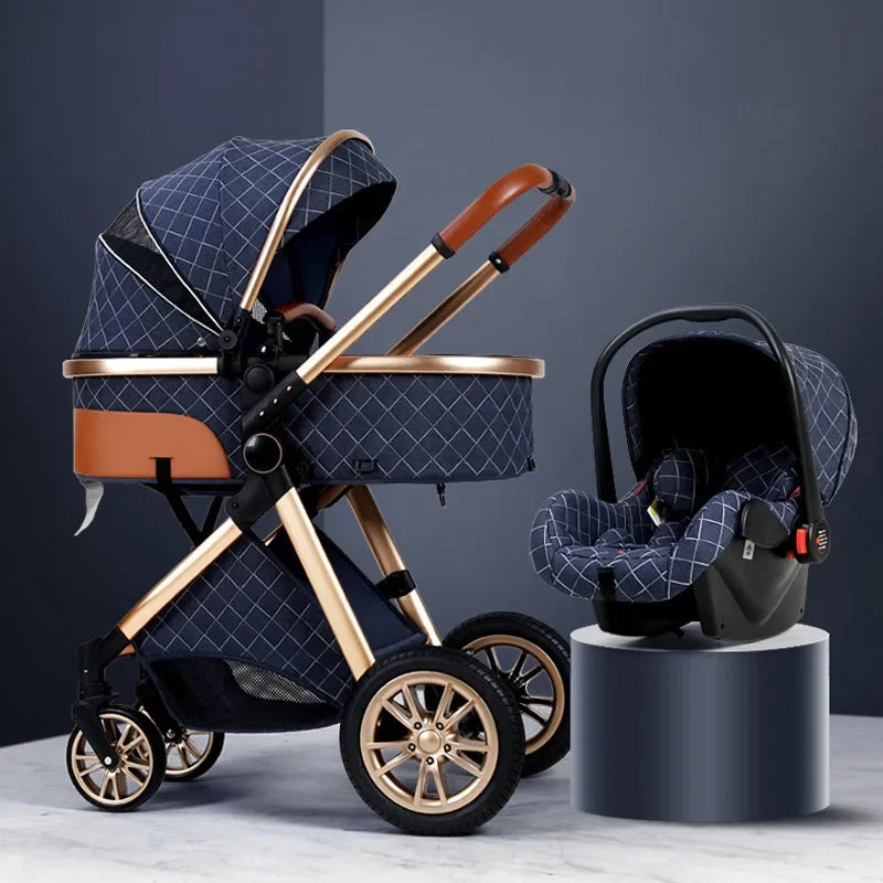 3-in-1high landscape baby stroller+safety basket for sitting and lying,lightweight folding,two-way shock-absorbing,0-3 years old