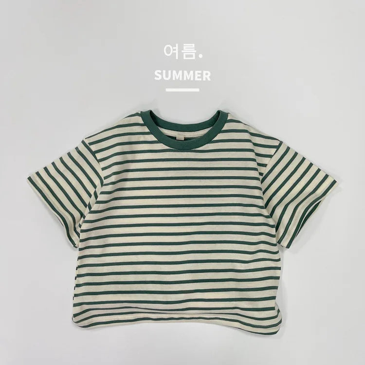 Summer Boy Girl Children Thin Sports Casual T-shirt Baby Striped Short Sleeves Tops Kid Cotton Fashion Loose Tees Infant Tshirt
