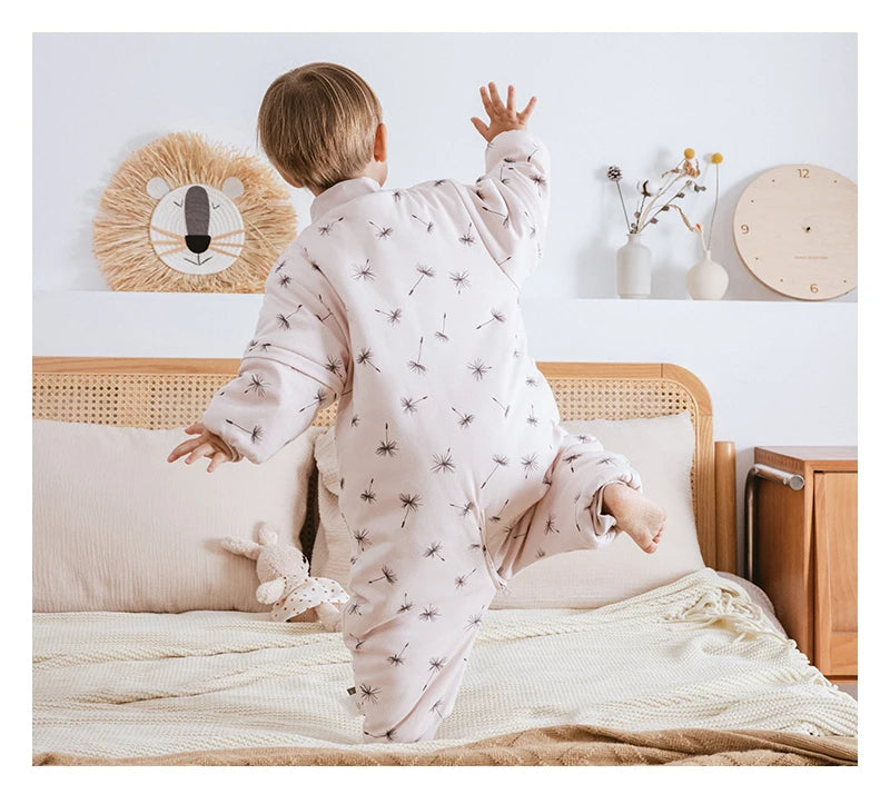 Baby Sleeping Bag Removable Sleeves Winter Warm Kids Sleepwear Baby Pajamas 3-Ways Zipper 100% Cotton Baby Sleepsack 2.5Tog