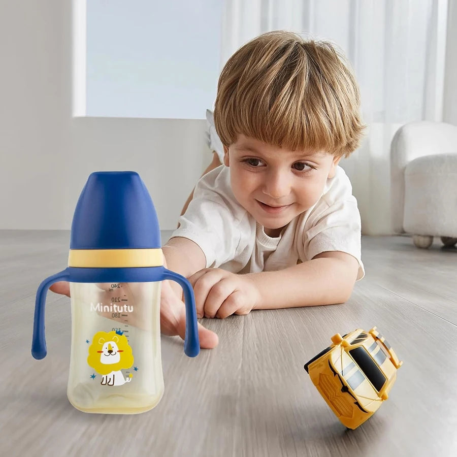 240 ml cup with handle Innovative square water bottle PP material soft liquid silicone straw for babies 6 months and up