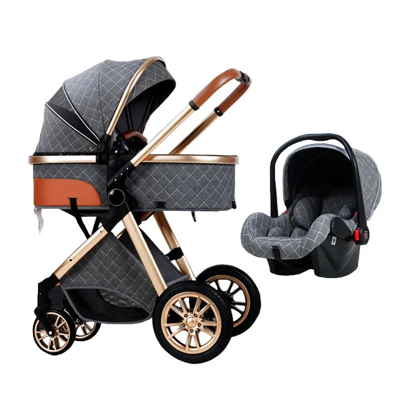 3-in-1high landscape baby stroller+safety basket for sitting and lying,lightweight folding,two-way shock-absorbing,0-3 years old