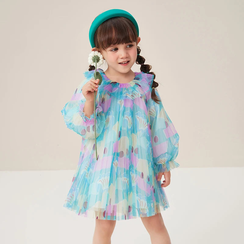 Mini Bala Dress Girls Dress 2024 Spring New Arrival Baby Print Tulle Princess Dress