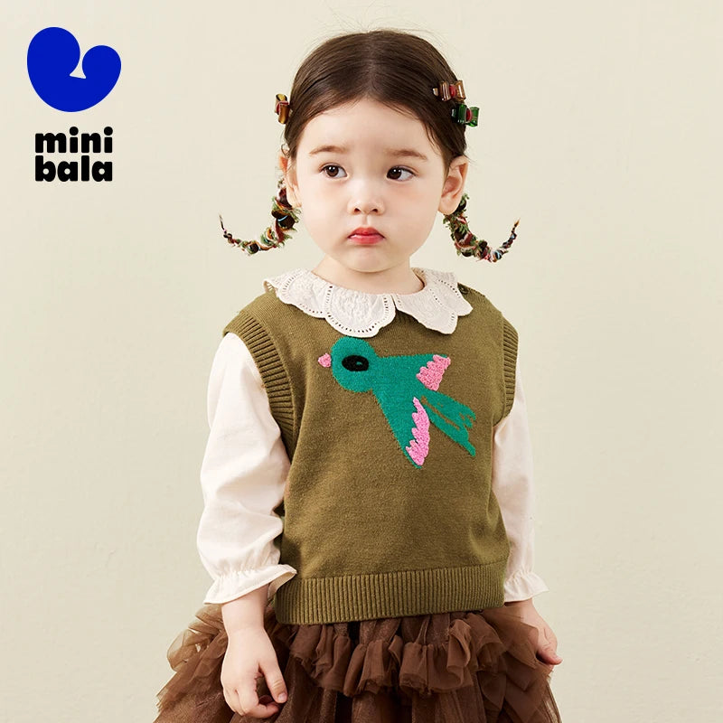 Mini Bala Knitted Vest for Boys and Girls Children Cute 2024 Autumn New Product Sweate