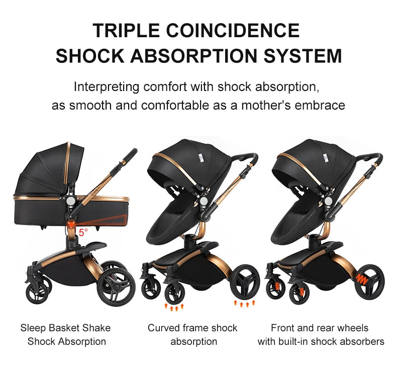 360° Rotating Baby Stroller with Premium PU Seat, Lightweight 3-in-1 Travel System One-Hand Fold & Adjustable Canopy for Newborn