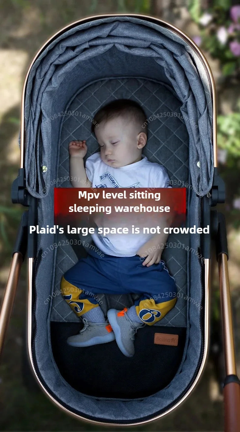 3-in-1high landscape baby stroller+safety basket for sitting and lying,lightweight folding,two-way shock-absorbing,0-3 years old