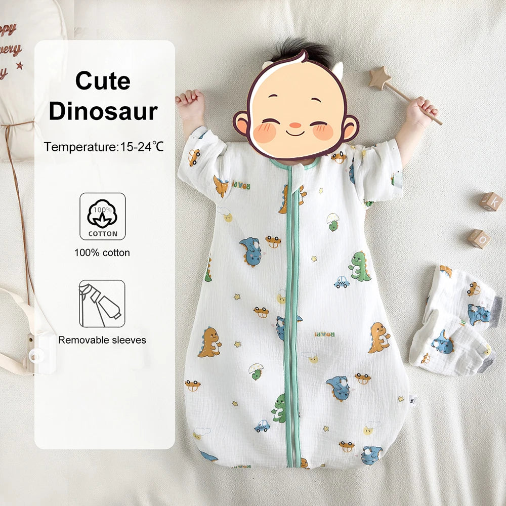 Baby Sleeping Bag Removable Sleeves Thin Breathable Gauze Cotton 3-Ways Zipper Design For Children'S Sleeping Bags 0-24 Months