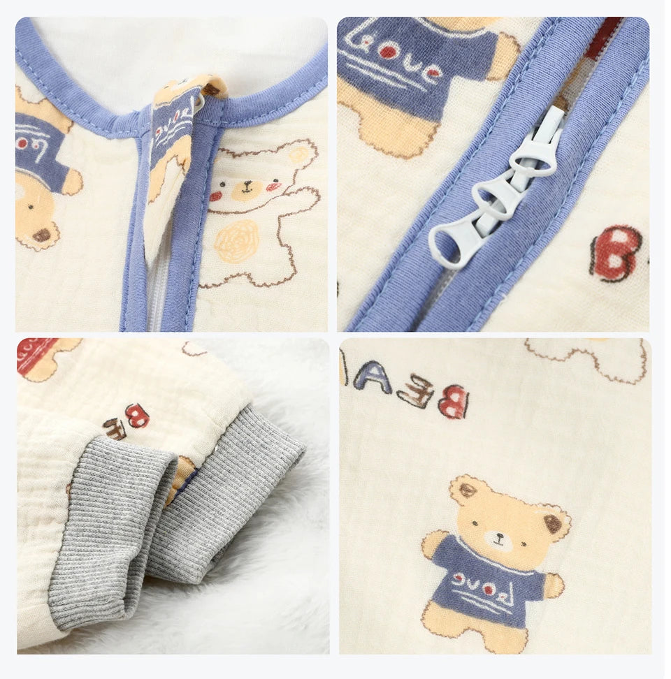 Baby Sleeping Bag Removable Sleeves Thin Breathable Gauze Cotton 3-Ways Zipper Design For Children'S Sleeping Bags 0-24 Months