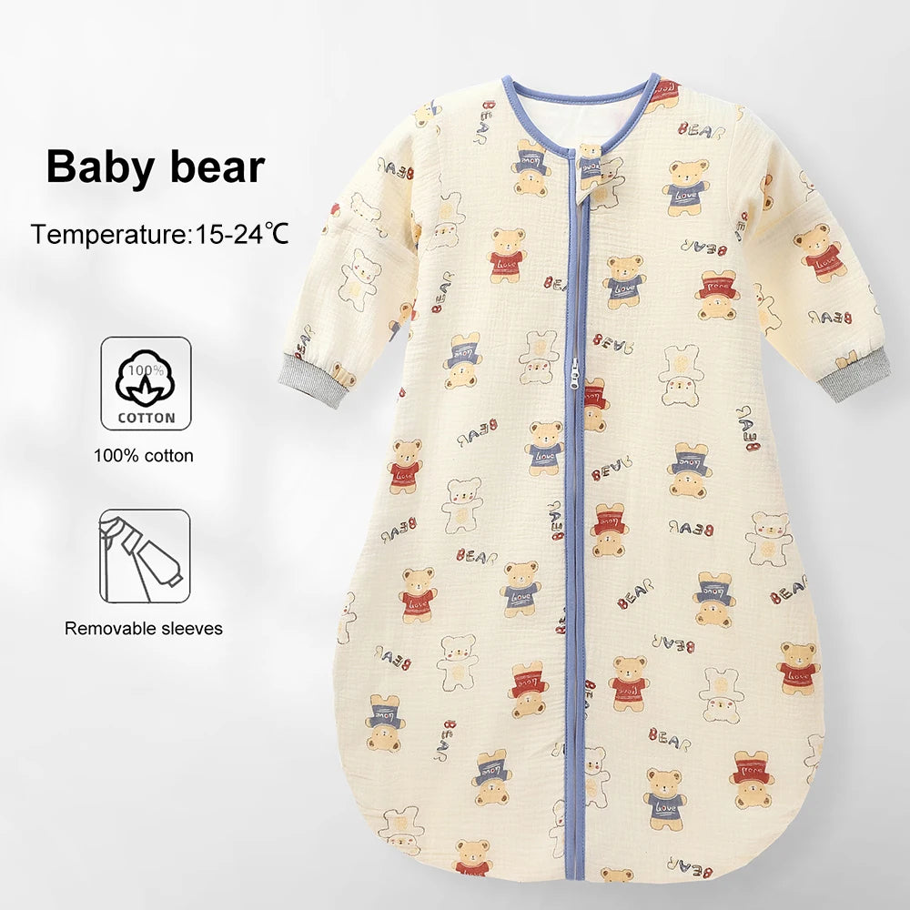 Baby Sleeping Bag Removable Sleeves Thin Breathable Gauze Cotton 3-Ways Zipper Design For Children'S Sleeping Bags 0-24 Months