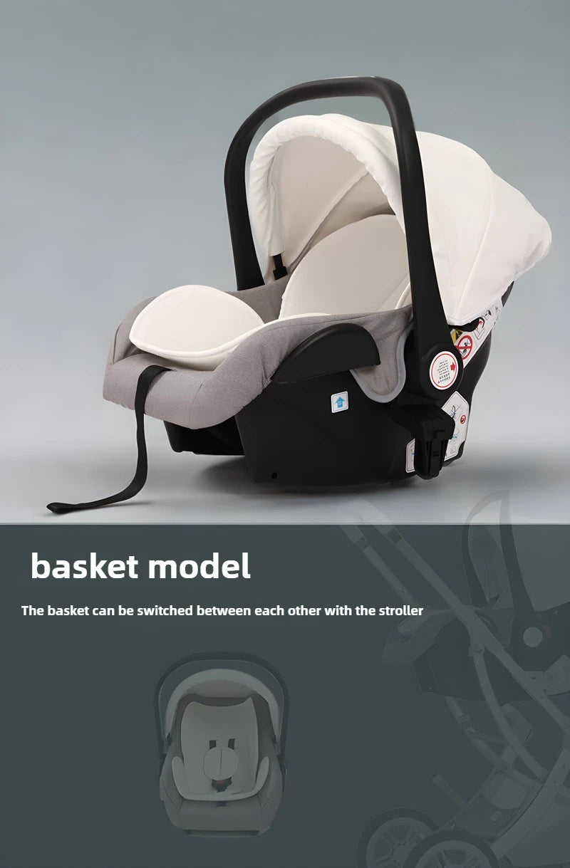 New Egg-shell 3-in-1 Baby Stroller Foldable High-view Baby Stroller with Car Seat Sitting and Lying Baby Stroller Two-way
