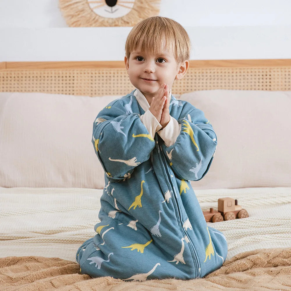 Baby Sleeping Bag Removable Sleeves Winter Warm Kids Sleepwear Baby Pajamas 3-Ways Zipper 100% Cotton Baby Sleepsack 2.5Tog