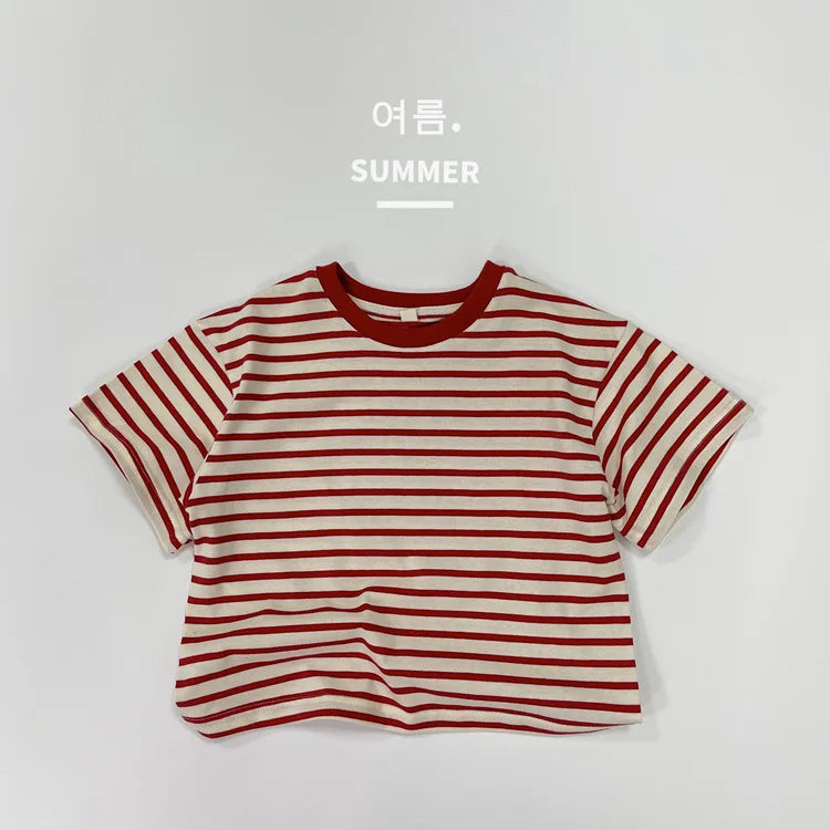 Summer Boy Girl Children Thin Sports Casual T-shirt Baby Striped Short Sleeves Tops Kid Cotton Fashion Loose Tees Infant Tshirt