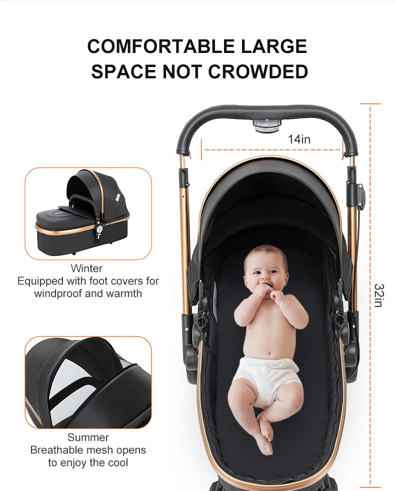 360° Rotating Baby Stroller with Premium PU Seat, Lightweight 3-in-1 Travel System One-Hand Fold & Adjustable Canopy for Newborn