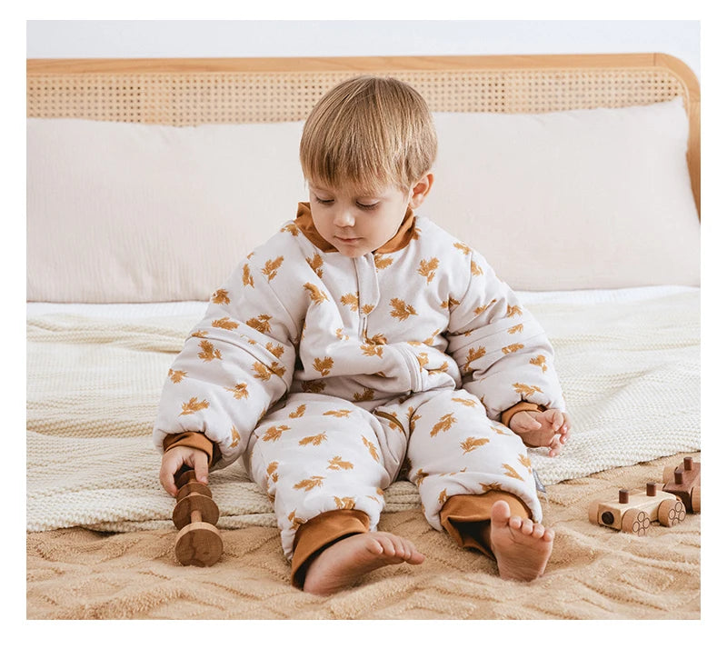 Baby Sleeping Bag Removable Sleeves Winter Warm Kids Sleepwear Baby Pajamas 3-Ways Zipper 100% Cotton Baby Sleepsack 2.5Tog