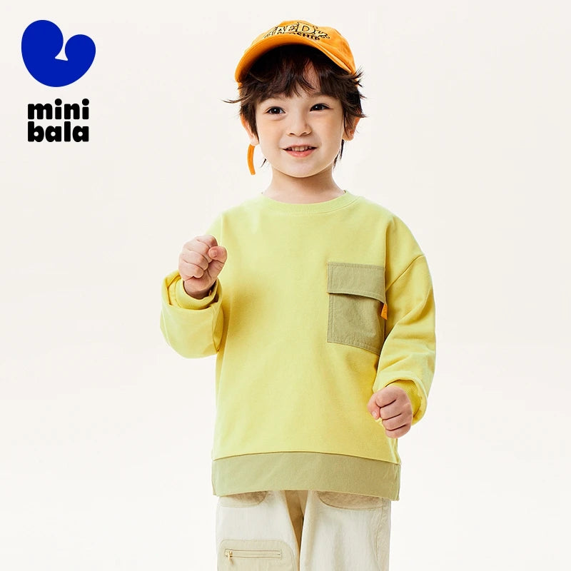 Mini Bala Long Sleeve Sweater Boys Long Sleeve Sweater Spring Baby Anti-Bacterial Fashion Color-Blocking Top
