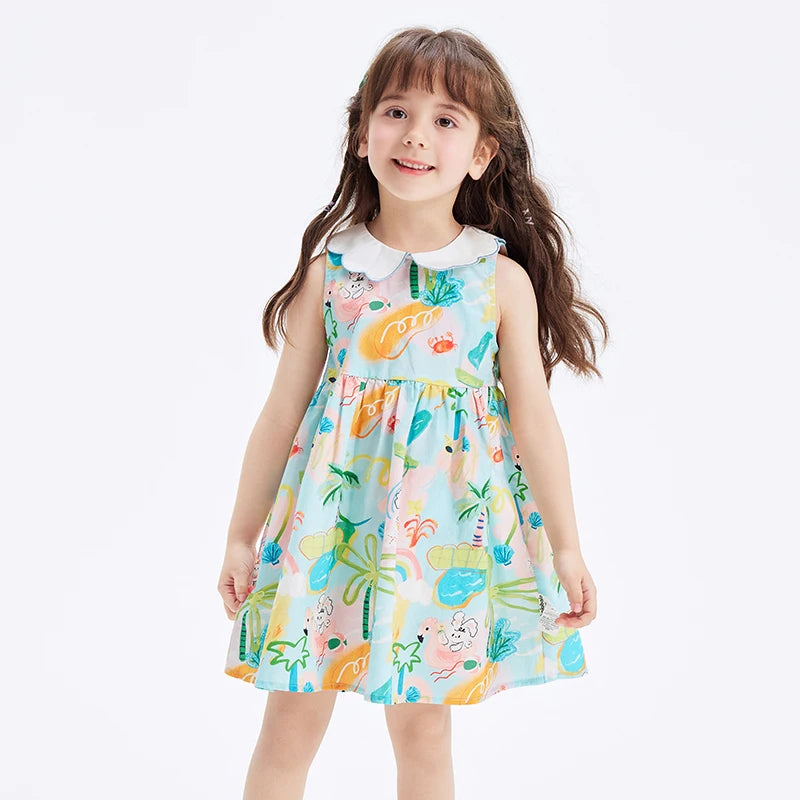 Balabala Dress Girls Dress Baby Children Wear 2024 Summer New Style Children Sleeveless Dress Fresh Floral Print