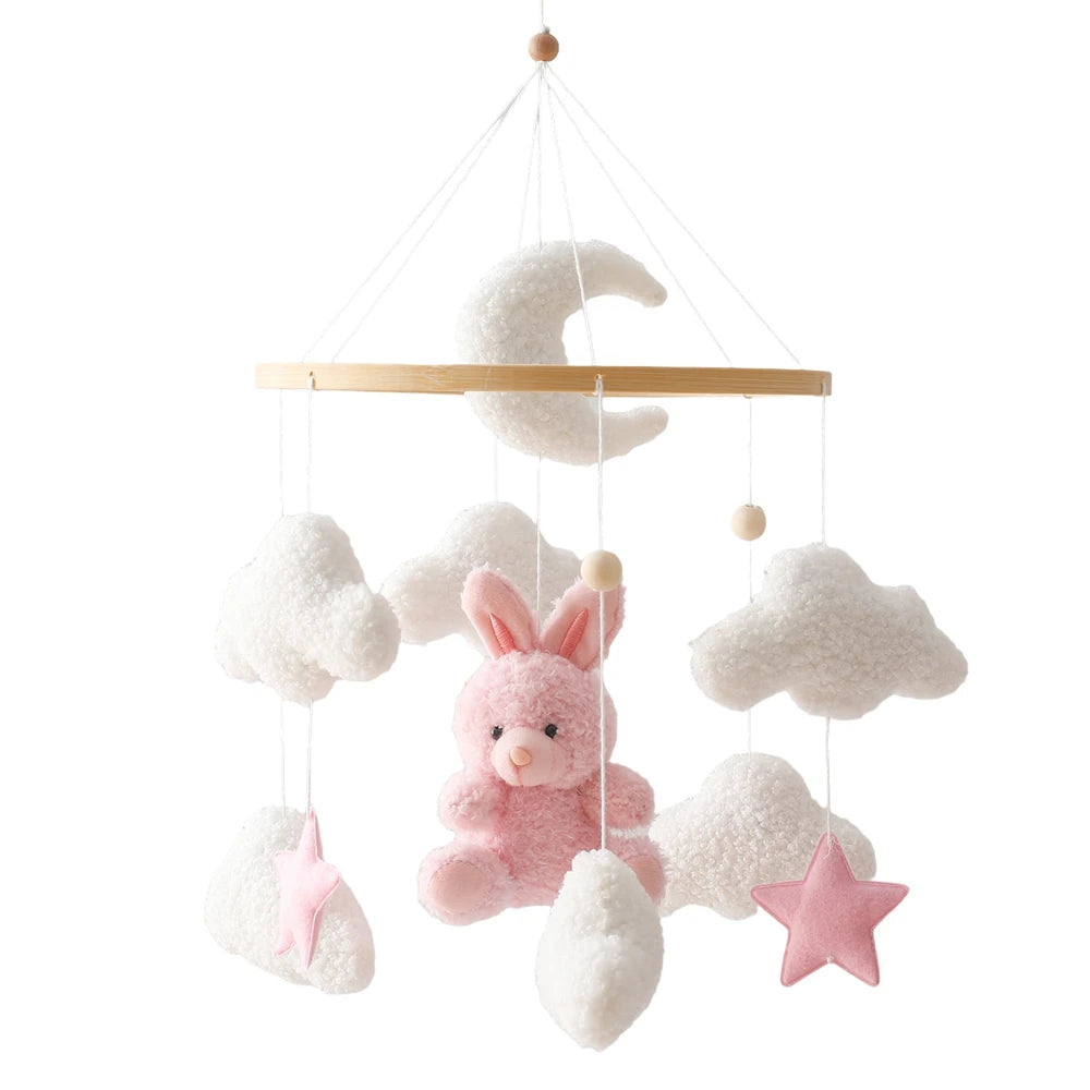 Baby Crib Mobile Wooden Rattle Toy Bed Bell Mobile Hanging Teddy Velvet Bear Doll Toy Newborn Music Box Crib Mobile Bracket Gift