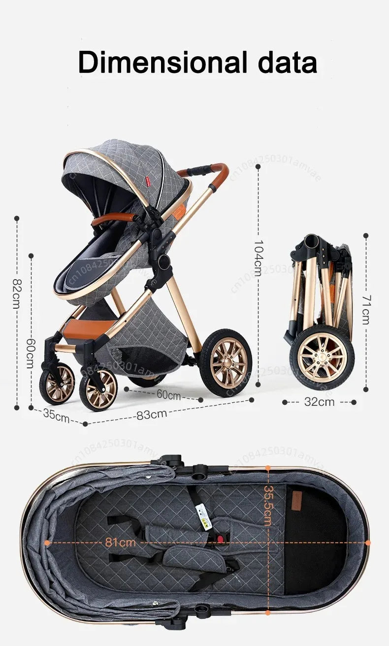 3-in-1high landscape baby stroller+safety basket for sitting and lying,lightweight folding,two-way shock-absorbing,0-3 years old