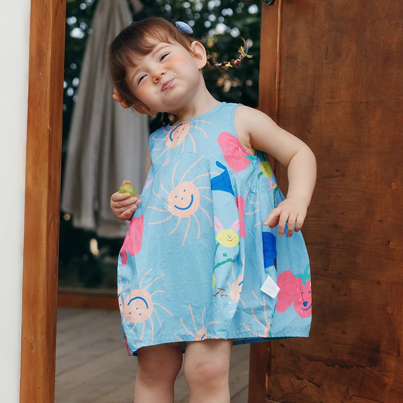 Mini Bala Cotton Sleeveless Dress Baby Girl Breathable Bubble Skirt for Casual Summer Wear