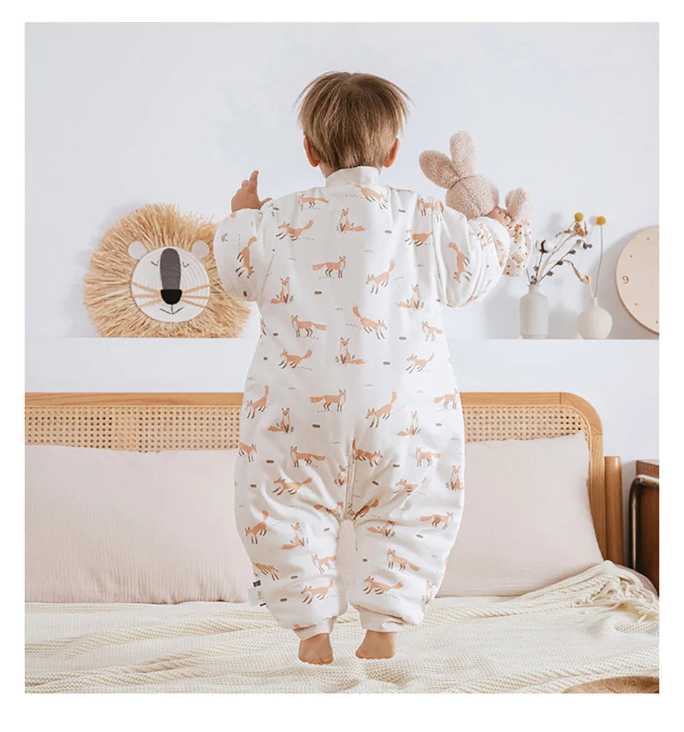 Baby Sleeping Bag Removable Sleeves Winter Warm Kids Sleepwear Baby Pajamas 3-Ways Zipper 100% Cotton Baby Sleepsack 2.5Tog