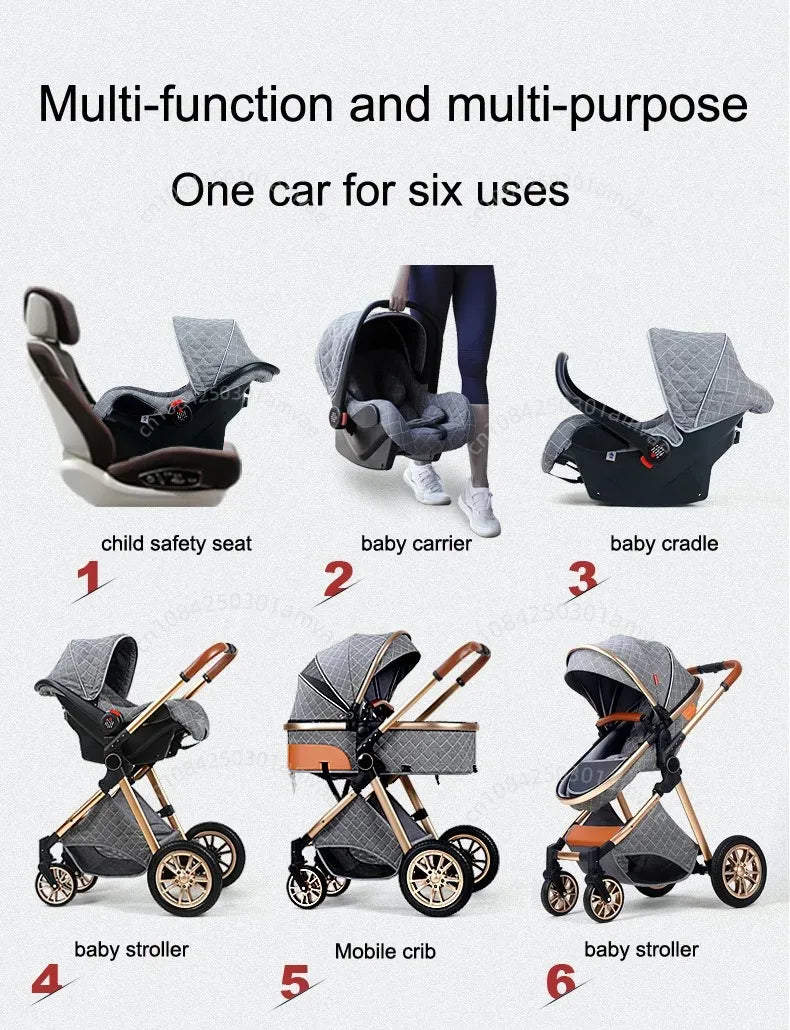 3-in-1high landscape baby stroller+safety basket for sitting and lying,lightweight folding,two-way shock-absorbing,0-3 years old