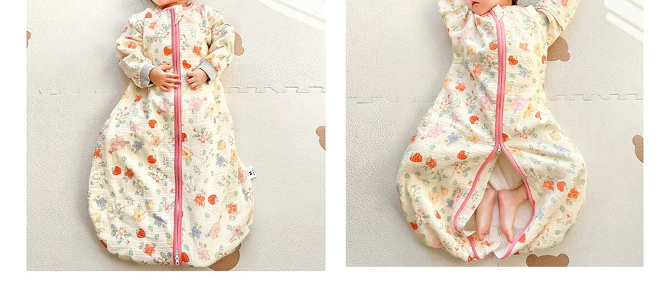Baby Sleeping Bag Removable Sleeves Thin Breathable Gauze Cotton 3-Ways Zipper Design For Children'S Sleeping Bags 0-24 Months