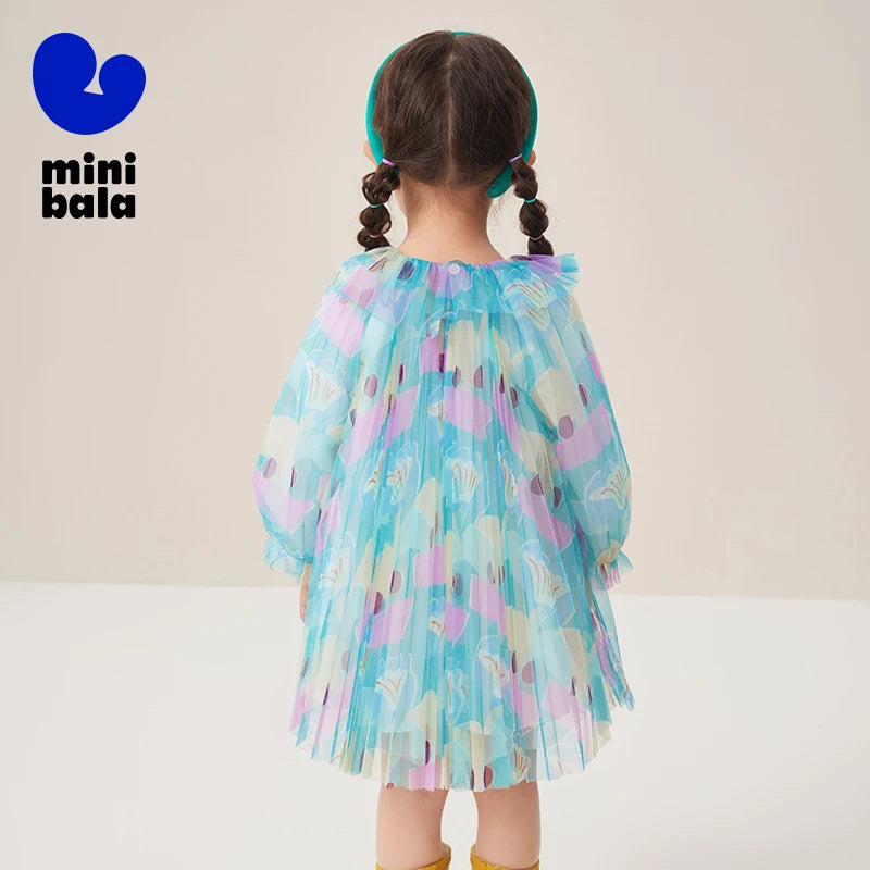 Mini Bala Dress Girls Dress 2024 Spring New Arrival Baby Print Tulle Princess Dress