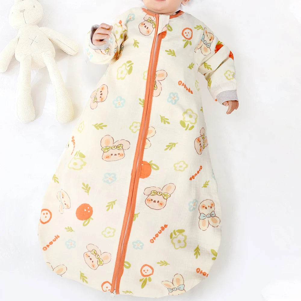 Baby Sleeping Bag Removable Sleeves Thin Breathable Gauze Cotton 3-Ways Zipper Design For Children'S Sleeping Bags 0-24 Months